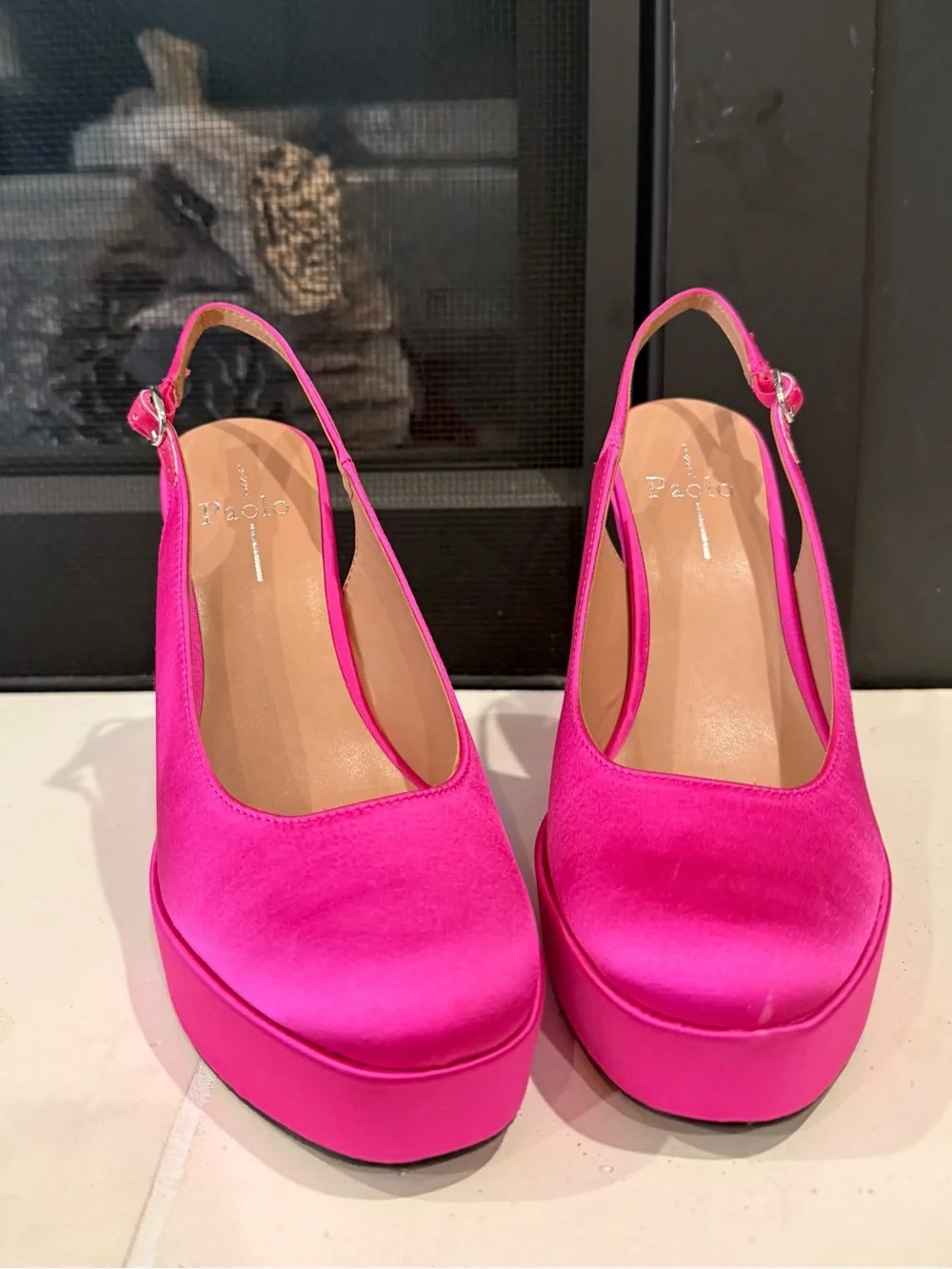 Linea Paolo Fabulous Hot Pink Satin Platform Slingback Pumps